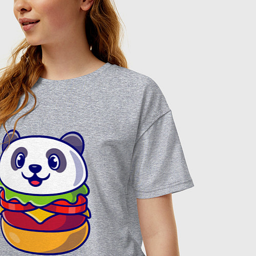 Женская футболка оверсайз Панда бургер / Меланж – фото 3