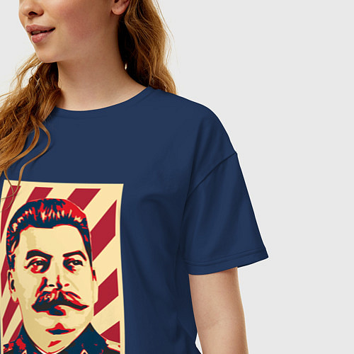 Женская футболка оверсайз Stalin face / Тёмно-синий – фото 3