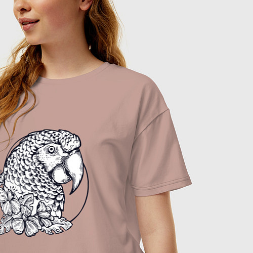 Женская футболка оверсайз Попугай и цветы / Пыльно-розовый – фото 3