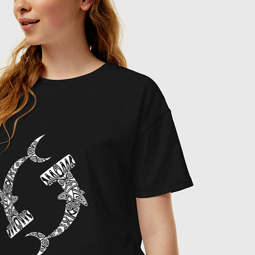 Женская футболка оверсайз Акула молот узор / Черный – фото 3