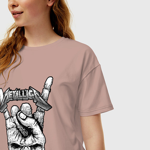 Женская футболка оверсайз Metallica hand / Пыльно-розовый – фото 3