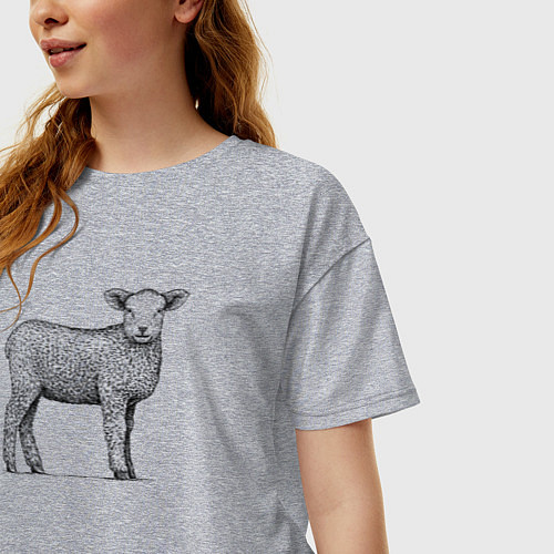 Женская футболка оверсайз Ягненок в профиль / Меланж – фото 3