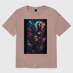 Футболка оверсайз женская Череп - цветочная фантазия - нейросеть, цвет: пыльно-розовый