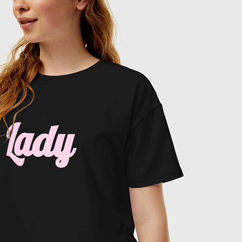 Женская футболка оверсайз Lady розовыми буквами / Черный – фото 3