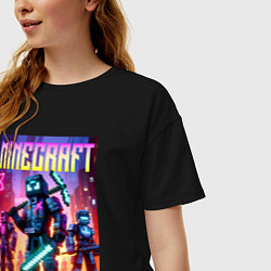Футболка оверсайз женская Cyberpunk and Minecraft - ai art collaboration, цвет: черный — фото 2
