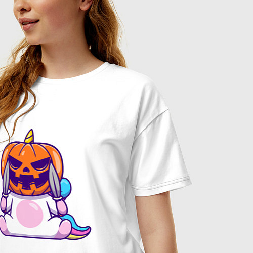 Женская футболка оверсайз Хэллоуин единорог / Белый – фото 3