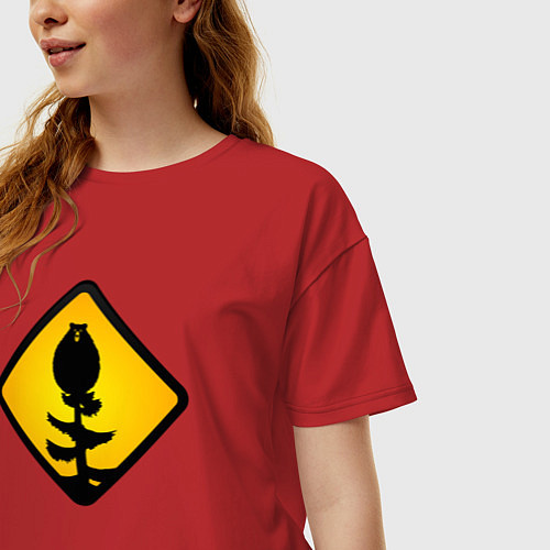 Женская футболка оверсайз Знаки опасности: медведь-сова / Красный – фото 3