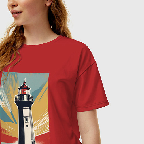 Женская футболка оверсайз Одинокий маяк / Красный – фото 3