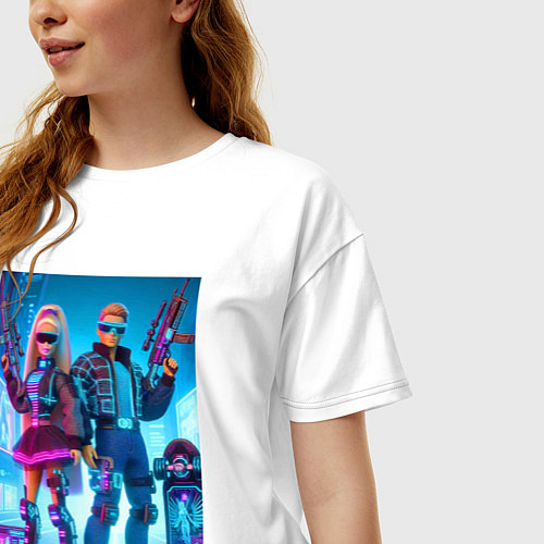 Женская футболка оверсайз Ken and Barbie - cyberpunk ai art / Белый – фото 3