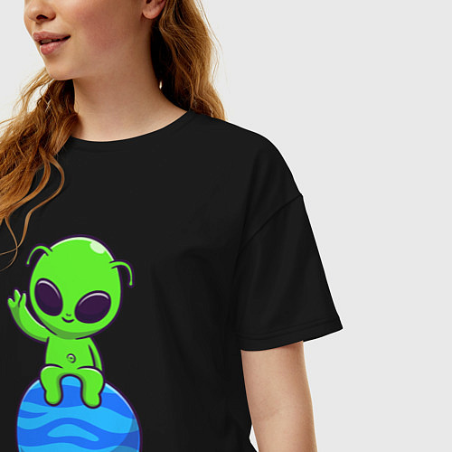 Женская футболка оверсайз Привет от пришельца / Черный – фото 3