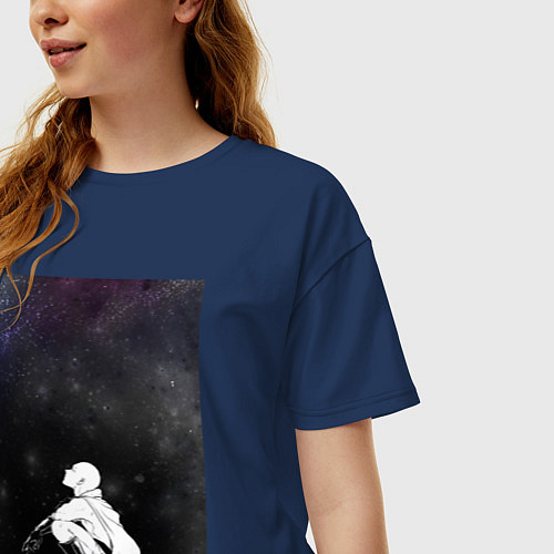 Женская футболка оверсайз Ванпанчмен Сайтама на луне / Тёмно-синий – фото 3