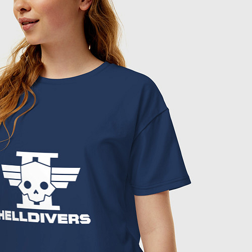Женская футболка оверсайз Helldivers 2 лого / Тёмно-синий – фото 3