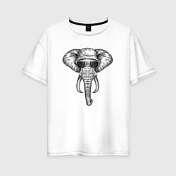 Футболка оверсайз женская Слон в панаме и очках, цвет: белый