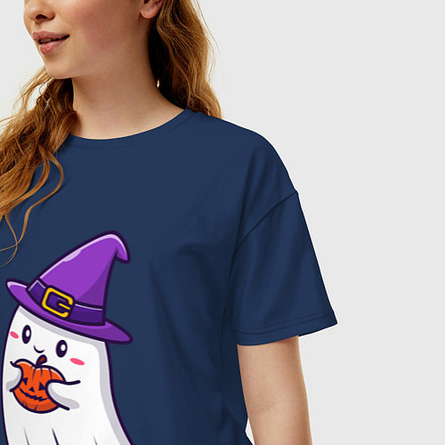 Женская футболка оверсайз Добрый призрак / Тёмно-синий – фото 3