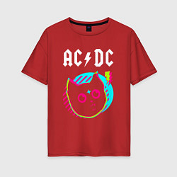 Футболка оверсайз женская AC DC rock star cat, цвет: красный