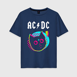 Футболка оверсайз женская AC DC rock star cat, цвет: тёмно-синий