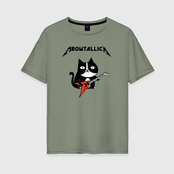 Футболка оверсайз женская Meowtallica cat, цвет: авокадо