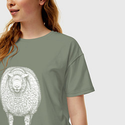 Футболка оверсайз женская Белая овечка анфас, цвет: авокадо — фото 2