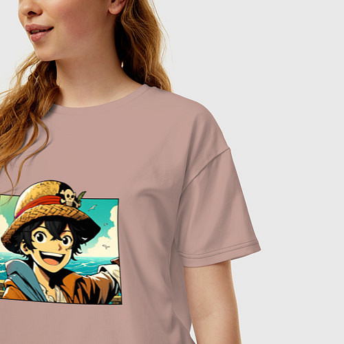 Женская футболка оверсайз Ван Пис - нейросеть / Пыльно-розовый – фото 3