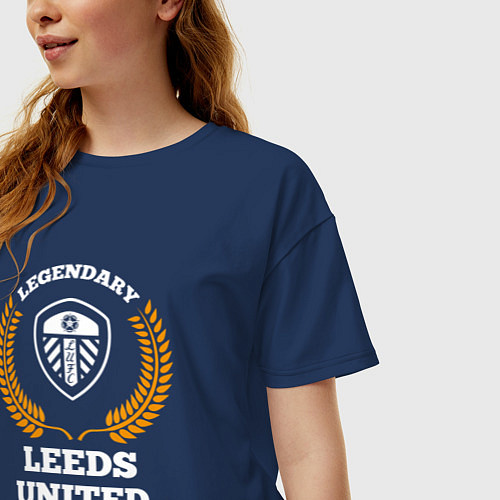 Женская футболка оверсайз Лого Leeds United и надпись legendary football clu / Тёмно-синий – фото 3