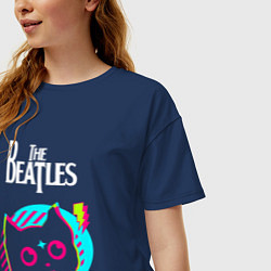 Футболка оверсайз женская The Beatles rock star cat, цвет: тёмно-синий — фото 2