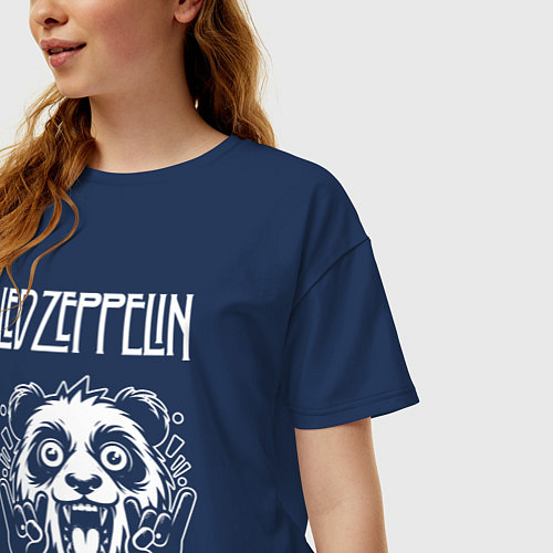 Женская футболка оверсайз Led Zeppelin rock panda / Тёмно-синий – фото 3