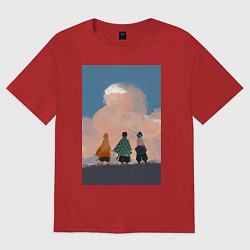 Футболка оверсайз женская Клинок рассекающий демонов Тандзиро Камадо Дзэнъиц, цвет: красный