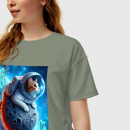Женская футболка оверсайз Space cat - ai art / Авокадо – фото 3