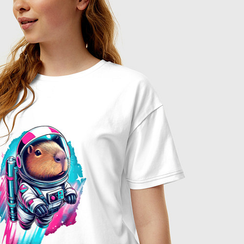 Женская футболка оверсайз Полёт космонавта капибары - нейросеть / Белый – фото 3