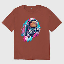 Футболка оверсайз женская Полёт космонавта капибары - нейросеть, цвет: кирпичный
