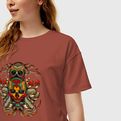 Футболка оверсайз женская Skull and mushrooms, цвет: кирпичный — фото 2
