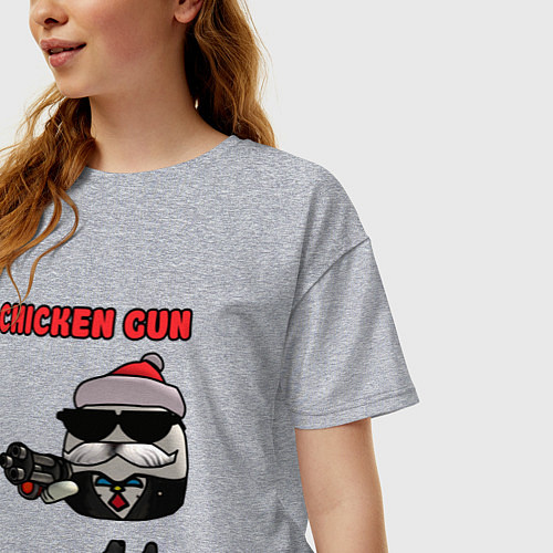 Женская футболка оверсайз Chicken gun santa / Меланж – фото 3