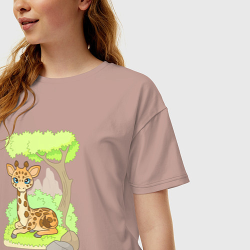 Женская футболка оверсайз Милый маленький жираф / Пыльно-розовый – фото 3