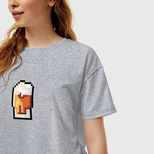 Женская футболка оверсайз Пиксельный бокал пива / Меланж – фото 3