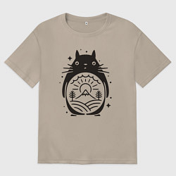 Футболка оверсайз женская Тоторо и природа, цвет: миндальный