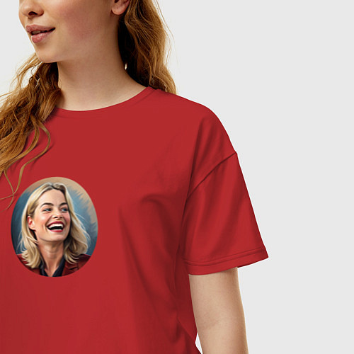 Женская футболка оверсайз Марго Робби смеется / Красный – фото 3