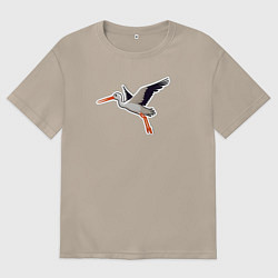 Футболка оверсайз женская Летящий черно белый аист, цвет: миндальный