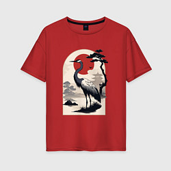 Женская футболка оверсайз Журавль в японском стиле