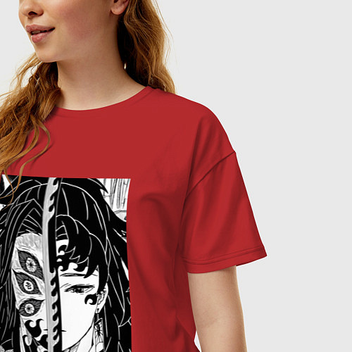 Женская футболка оверсайз Клинок рассекающий демонов Ериичи Цугикуни Кокушиб / Красный – фото 3