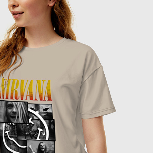Женская футболка оверсайз Nirvana kurt krist dave / Миндальный – фото 3