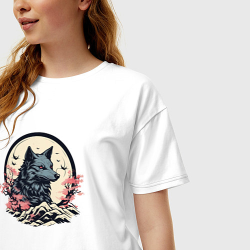Женская футболка оверсайз Черный волк в горах / Белый – фото 3