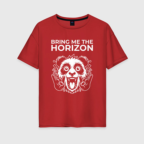 Женская футболка оверсайз Bring Me the Horizon rock panda / Красный – фото 1