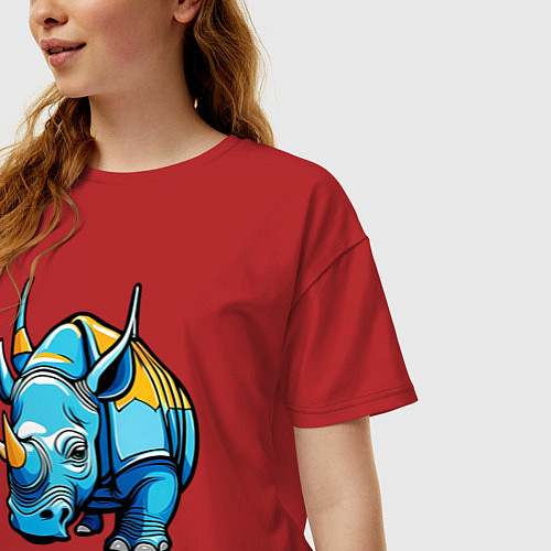 Женская футболка оверсайз Мультяшный носорог / Красный – фото 3