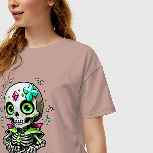 Женская футболка оверсайз Скелет и звёзды зелёный / Пыльно-розовый – фото 3