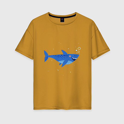 Женская футболка оверсайз Синяя акула / Горчичный – фото 1