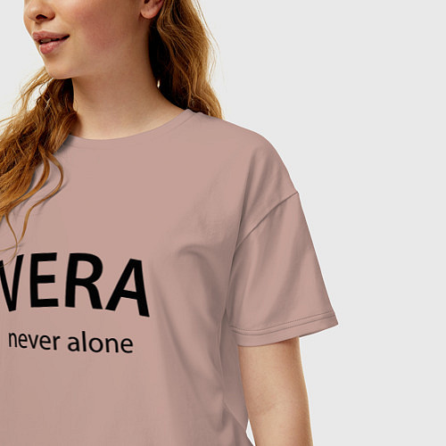 Женская футболка оверсайз Vera never alone - motto / Пыльно-розовый – фото 3