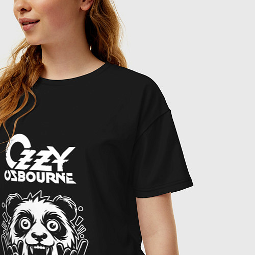 Женская футболка оверсайз Ozzy Osbourne rock panda / Черный – фото 3