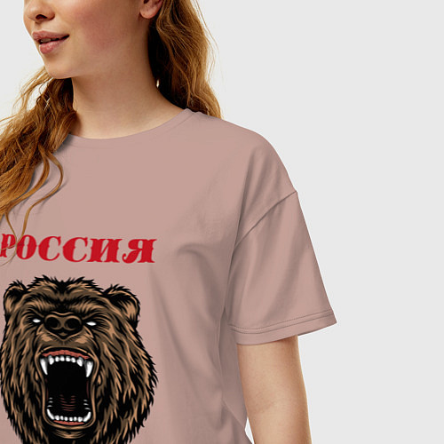 Женская футболка оверсайз Рык медведя Россия / Пыльно-розовый – фото 3