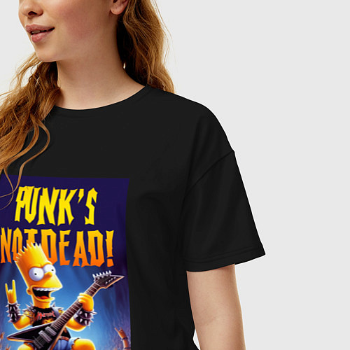 Женская футболка оверсайз Bart Simpson - punks not dead / Черный – фото 3