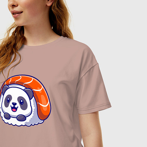 Женская футболка оверсайз Roll panda / Пыльно-розовый – фото 3